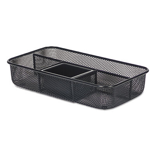 Universal Metal Mesh Organizer Tray, Four Compartments, 10.63 x 6 x 2, Black (UNV20020)
