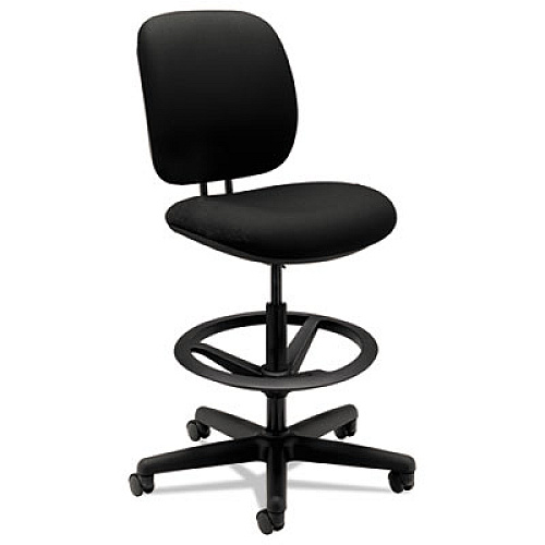 HON ComforTask Task Stool, Adjustable Footring, Supports Up to 300 lb, 22" to 32" Seat Height, Black (5905CU10T)