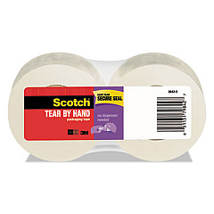 Scotch Tear-By-Hand Packaging Tapes, 1.5" Core, 1.88" x 50 yds, Clear, 2/Pack (38422)
