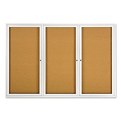Quartet Enclosed Bulletin Board, Natural Cork/Fiberboard, 72 x 48, Silver Aluminum Frame (2367)