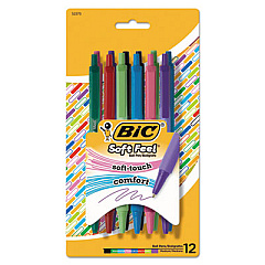 BIC Soft Feel Ballpoint Pen, Retractable, Medium 1 mm, Assorted Ink and Barrel Colors, Dozen (SCSMAP121AST)