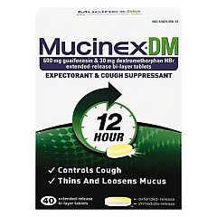 Mucinex DM Expectorant and Cough Suppressant, 40 Tablets/Box (05640)