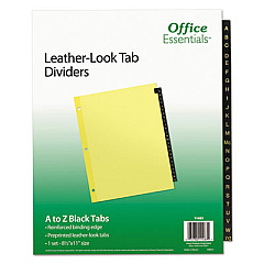 Office Essentials Preprinted Black Leather Tab Dividers, 25-Tab, Letter (11483)