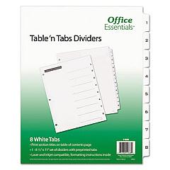 Office Essentials Table 'n Tabs Dividers, 8-Tab, 1 to 8, 11 x 8.5, White, 1 Set (11668)