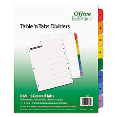 Office Essentials Table 'n Tabs Dividers, 8-Tab, 1 to 8, 11 x 8.5, White, 1 Set (11669)