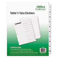 Office Essentials Table 'n Tabs Dividers, 10-Tab, 1 to 10, 11 x 8.5, White, 1 Set (11670)