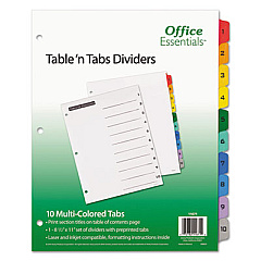Office Essentials Table 'n Tabs Dividers, 10-Tab, 1 to 10, 11 x 8.5, White, 1 Set (11671)
