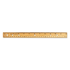 Charles Leonard Beveled Wood Ruler w/Single Metal Edge, 3-Hole Punched, Standard/Metric, 12" Long, Natural, 36/Box (77120)