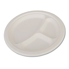 SCT ChampWare Heavyweight Bagasse Dinnerware, Plate, 3-Compartment, 10" dia, White, 500/Carton (18163)