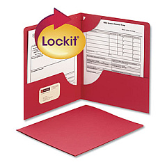 Smead Lockit Two-Pocket Folder, Textured Paper, 100-Sheet Capacity, 11 x 8.5, Red, 25/Box (87980)