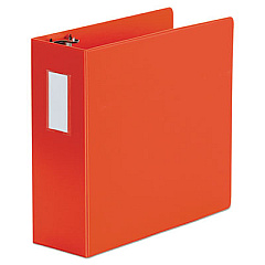 Universal Deluxe Non-View D-Ring Binder with Label Holder, 3 Rings, 4" Capacity, 11 x 8.5, Red (UNV20708)