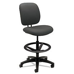 HON ComforTask Task Stool, Adjustable Footring, Supports Up to 300 lb, 22" to 32" Seat Height, Iron Ore Seat/Back, Black Base (5905CU19T)
