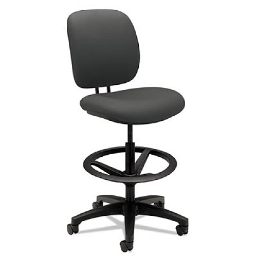 HON ComforTask Task Stool, Adjustable Footring, Supports Up to 300 lb, 22" to 32" Seat Height, Iron Ore Seat/Back, Black Base (5905CU19T)