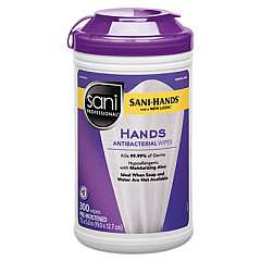 Sani Professional Antibacterial Wipes, 5 x 7.5, White, 300 Wipes/Canister, 6 Canisters/Carton (P44584CT)
