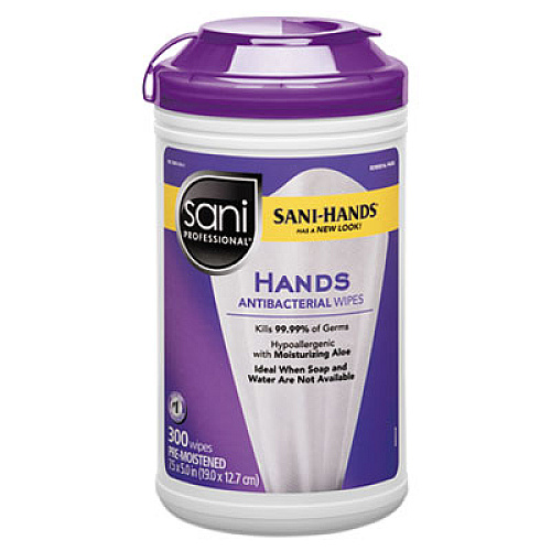 Sani Professional Antibacterial Wipes, 5 x 7.5, White, 300 Wipes/Canister, 6 Canisters/Carton (P44584CT)