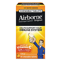 Airborne Immune Support Chewable Tablet, Citrus, 64 Count (18631)