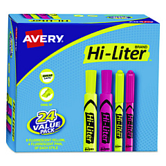 Avery HI-LITER Highlighter Value Pack, Desk/Pen Style Combo, Assorted Ink Colors, Chisel/Bullet Tips, Assorted Barrel Colors, 24/PK (29862)