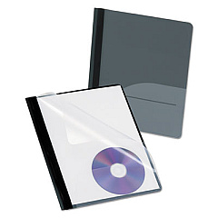 Oxford Clear Front Report Cover, CD Pocket, Three-Prong Fastener, 0.5" Capacity, 8.5 x 11, Clear/Onyx, 25/Box (57727)