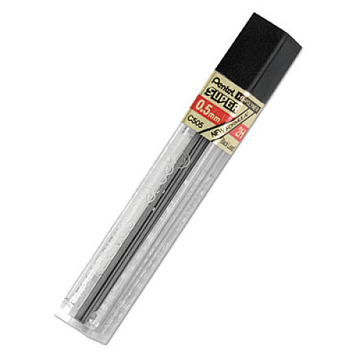 Pentel Super Hi-Polymer Lead Refills, 0.5 mm, 2H, Black, 12/Tube (C5052H)