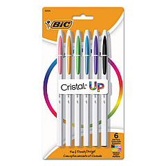 BIC Cristal Up Ballpoint Pen, Stick, Medium 1.2 mm, Assorted Ink Colors, White Barrel, 6/Pack (MSUPAP61AST)