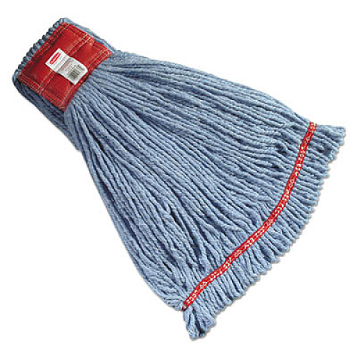 Rubbermaid Commercial Web Foot Shrinkless Looped-End Wet Mop Head, Cotton/Synthetic, Large, Green, 5" Red Headband, 6/Carton (A253GRE)