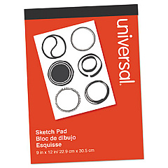 Universal Sketch Pad, Unruled, Red Cover, 70 White 9 x 12 Sheets (UNV66370)