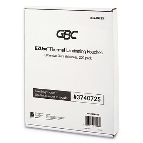 GBC EZUse Thermal Laminating Pouches, 3 mil, 8.5" x 11", Gloss Clear, 200/Pack (3740725)