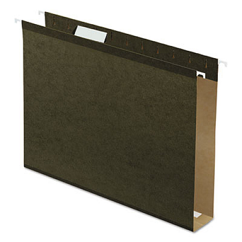 Pendaflex Extra Capacity Reinforced Hanging File Folders with Box Bottom, 2" Capacity, Letter Size, 1/5-Cut Tabs, Green, 25/Box (5142X2)