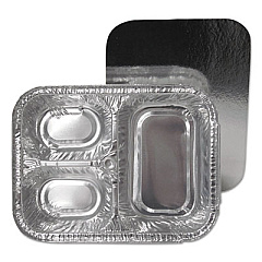 Durable Packaging 3-Compartment Oblong Aluminum Foil Container with Board Lid, 23 oz, 8.5 x 6.38 x 1.72, Silver, 250/Carton (21035L250)