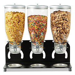 Mind Reader Heavy Duty Metal Cereal Triple Dispenser, 60 oz, 18.5 x 5.93 x 17.25, Black/Clear (KELL300BLK)