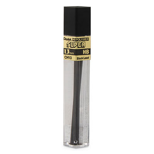 Pentel Super Hi-Polymer Lead Refill, 1.3 mm, HB, Black, 6/Tube (CH13HB)
