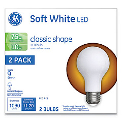 GE Classic LED Soft White Non-Dim A21, 10 W, 2/Pack (31180)