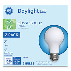 GE LED Classic Daylight A21 Light Bulb, 10 W, 2/Pack (31181)