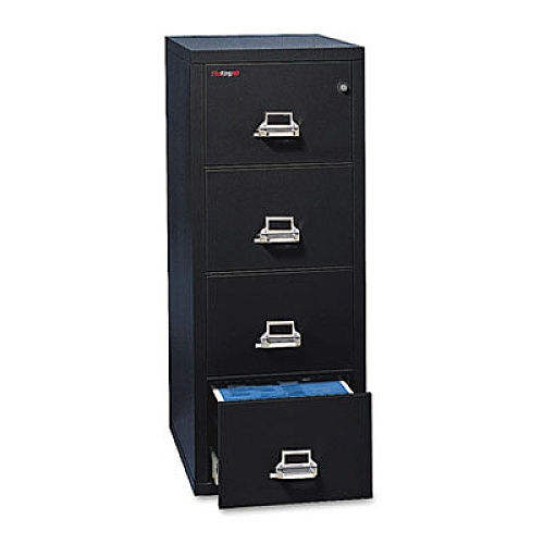 FireKing Insulated Vertical File, 1-Hour Fire Protection, 4 Letter-Size File Drawers, Black, 17.75" x 31.56" x 52.75" (41831CBL)