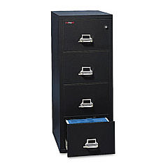 FireKing Insulated Vertical File, 1-Hour Fire Protection, 4 Legal-Size File Drawers, Black, 20.81" x 31.56" x 52.75" (42131CBL)