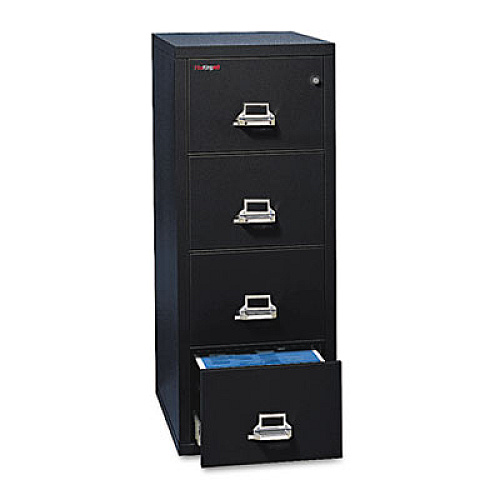 FireKing Insulated Vertical File, 1-Hour Fire Protection, 4 Legal-Size File Drawers, Black, 20.81" x 31.56" x 52.75" (42131CBL)