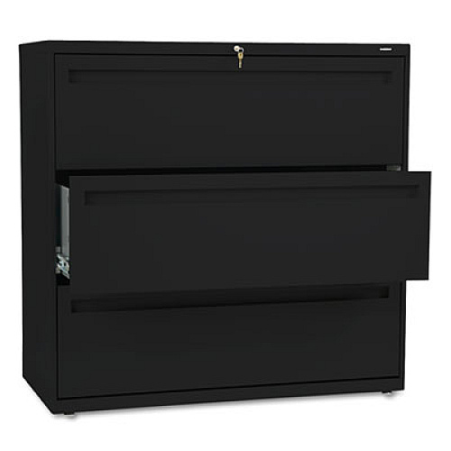 HON Brigade 700 Series Lateral File, 3 Legal/Letter-Size File Drawers, Black, 42" x 18" x 39.13" (793LP)
