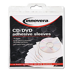 Innovera Self-Adhesive CD/DVD Sleeves, 1 Disc Capacity, Clear, 10/Pack