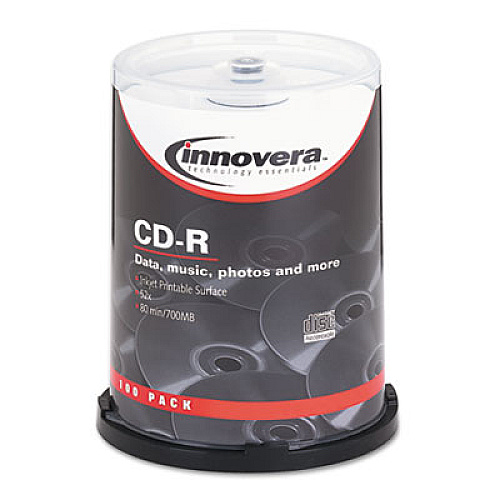 Innovera Cd-R Inkjet Printable Recordable Disc, 700 Mb/80 Min, 52x, Spindle, Matte White, 100/pack