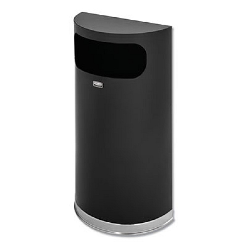 Rubbermaid Commercial European and Metallic Series Receptacle, Half-Round, 9 gal, Black/Chrome (SO820BPL)
