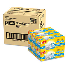 Glad OdorShield Medium Quick-Tie Trash Bags, 8 gal, 0.57 mil, 21.63" x 23", White, 156/Carton (78815CT)