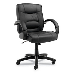 Alera Strada Series Leather Mid-Back Swivel/Tilt Chair, Supports Up to 275 lb, 17.71" to 21.65" Seat Height, Black (ALESR42LS10B)