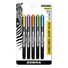 Zebra Zebrite Eco Double-Ended Highlighter, Assorted Ink Colors, Medium-Chisel/Fine-Bullet Tips, Assorted Barrel Colors, 5/Set (75005)