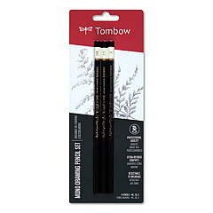 Tombow Mono Drawing Pencil Set, 2 mm, Assorted Lead Hardness Ratings, Black Lead, Black Barrel, 3/Pack (61001)