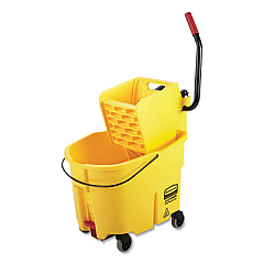 Rubbermaid Commercial WaveBrake 2.0 Bucket/Wringer Combos, 8.75 gal, Side Press with Drain, Yellow (2031764)