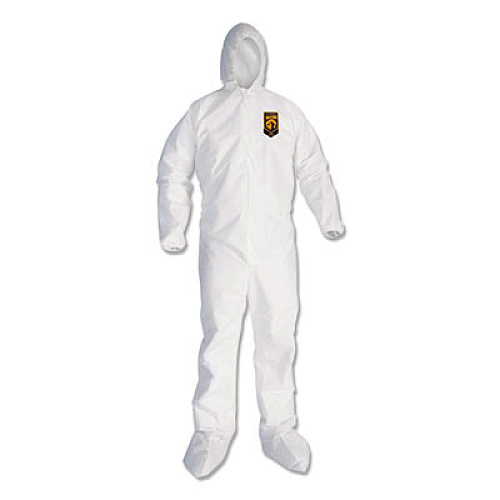 KleenGuard A30 Elastic Back and Cuff Hooded/Boots Coveralls, Large, White, 25/Carton (46123)