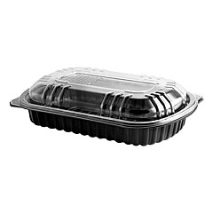 Anchor Packaging MicroRaves Rib Container with Vented Anti-Fog Lids, Half Slab, 22 oz, 10.2 x 6.76 x 2.45, Black/Clear, 150/Carton (4401900)