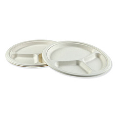 Boardwalk Bagasse Dinnerware, 3-Compartment Plate, 10" dia, White, 500/Carton (BWKPLATEWF3CM10)