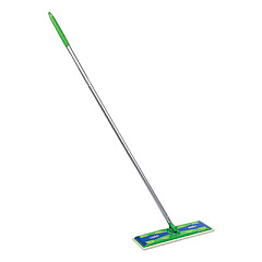 Swiffer Sweeper Mop, 17 x 5 White Cloth Head, 46" Green/Silver Aluminum/Plastic Handle, 3/Carton (37108)