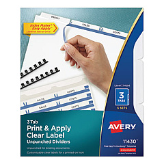 Avery Print and Apply Index Maker Clear Label Unpunched Dividers, 3Tab, Letter, 5 Sets (11430)